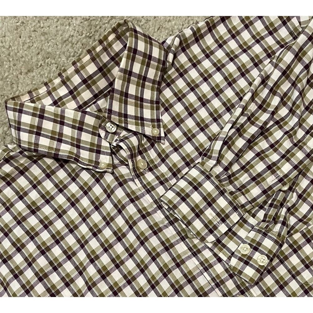 Orvis Button Down Shirt Mens XXL Green Burgundy Plaid Long Sleeve Pocket Rugged